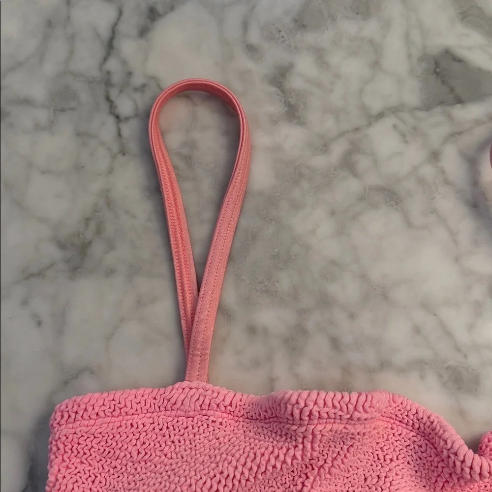 HUNZA G BUBBLEGUM PINK CRINKLE STRETCH GIGI BIKINI SET ONE SIZE FITS ALL